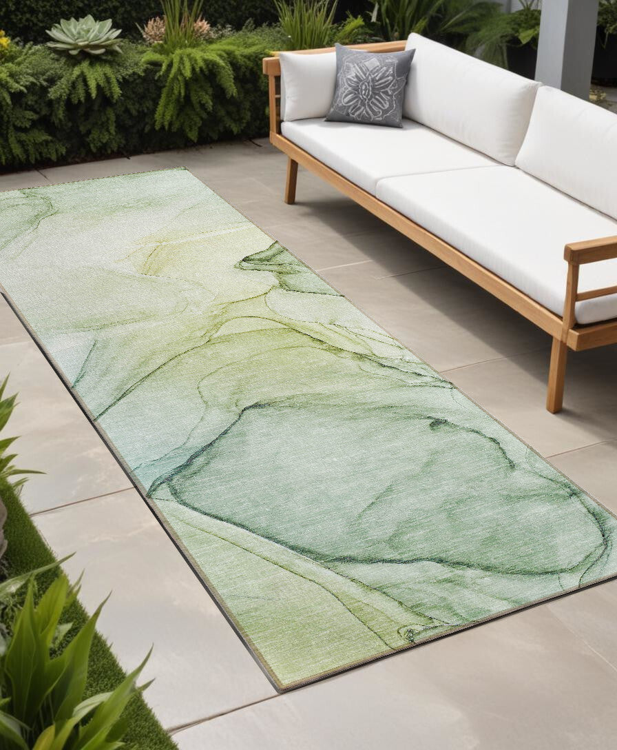 8' Runner Green Abstract Washable Non Skid Indoor Outdoor Runner Rug LuxuryLifeWay Online Store