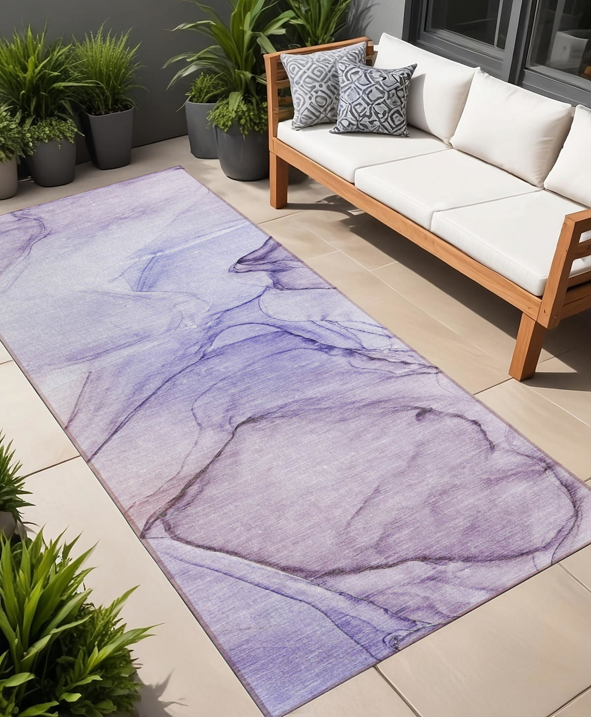 2' X 8' Gray and Purple Abstract Washable Non Skid Indoor Outdoor Runner Rug LuxuryLifeWay Online Store