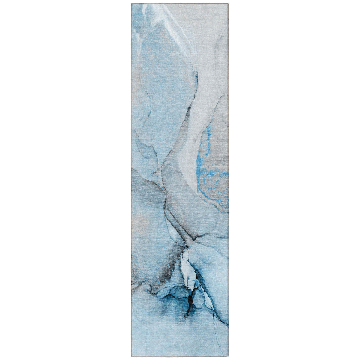 8' Runner Blue and Ivory Abstract Washable Non Skid Indoor Outdoor Runner Rug LuxuryLifeWay Online Store