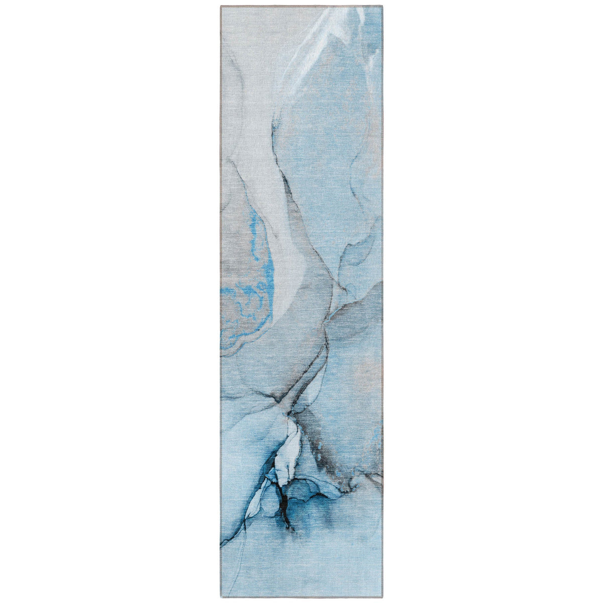 8' Runner Blue and Ivory Abstract Washable Non Skid Indoor Outdoor Runner Rug LuxuryLifeWay Online Store