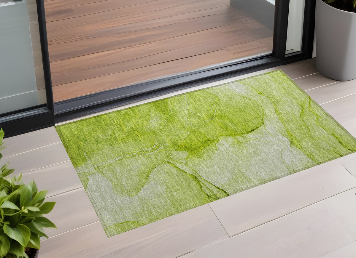 3' X 5' Green Abstract Washable Non Skid Indoor Outdoor Area Rug LuxuryLifeWay Online Store