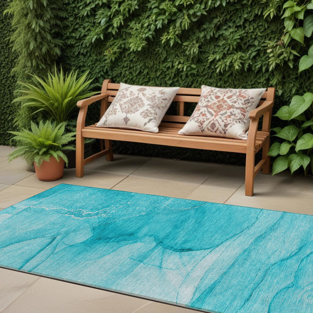 8' Runner Teal Abstract Washable Non Skid Indoor Outdoor Runner Rug LuxuryLifeWay Online Store