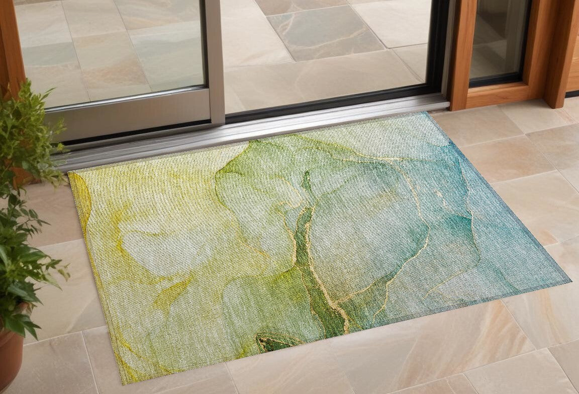 3' X 5' Green Abstract Washable Non Skid Indoor Outdoor Area Rug LuxuryLifeWay Online Store