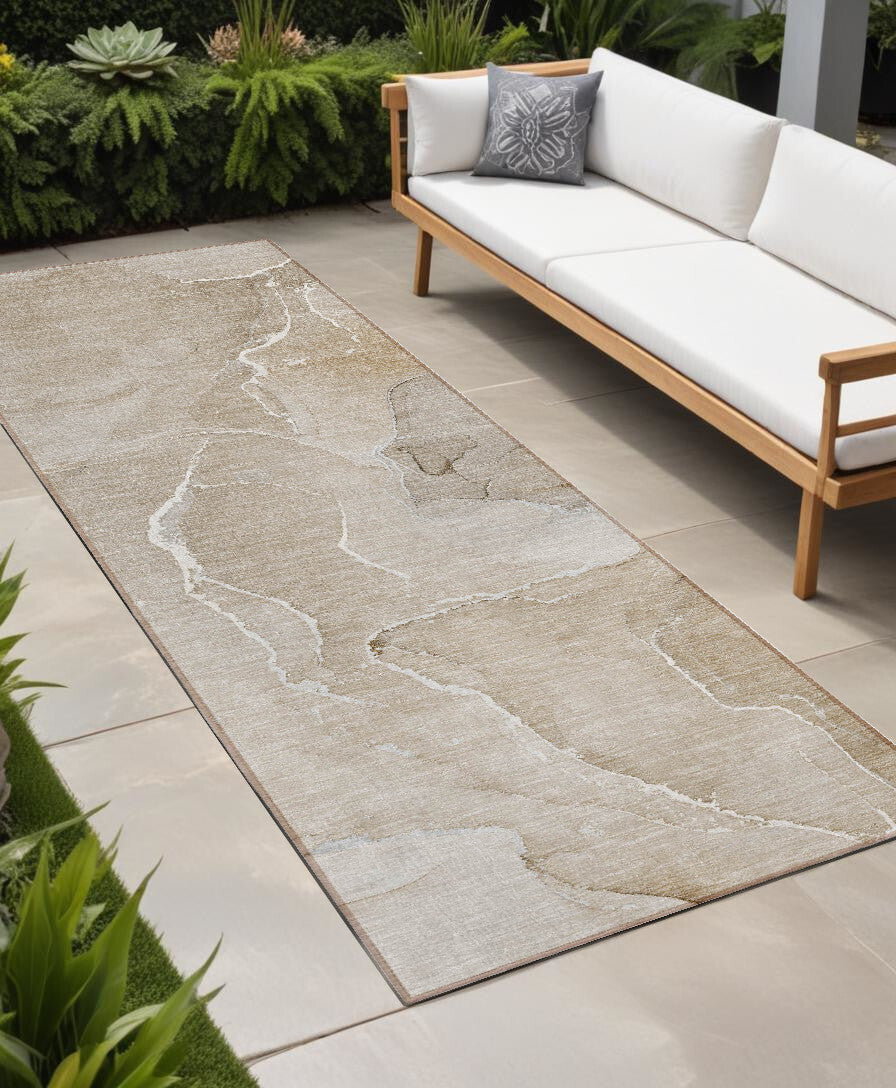 8' Runner Beige Abstract Washable Non Skid Indoor Outdoor Runner Rug LuxuryLifeWay Online Store