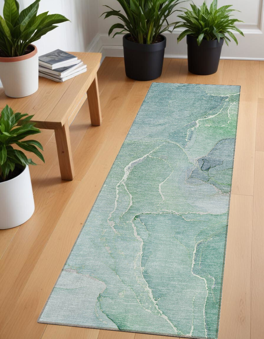8' Runner Teal Abstract Washable Non Skid Indoor Outdoor Runner Rug LuxuryLifeWay Online Store