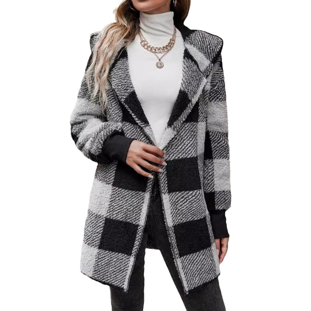 Coat Loose Plaid Color Stitching Knitted Cardigan Sweater NorixaFashion.com