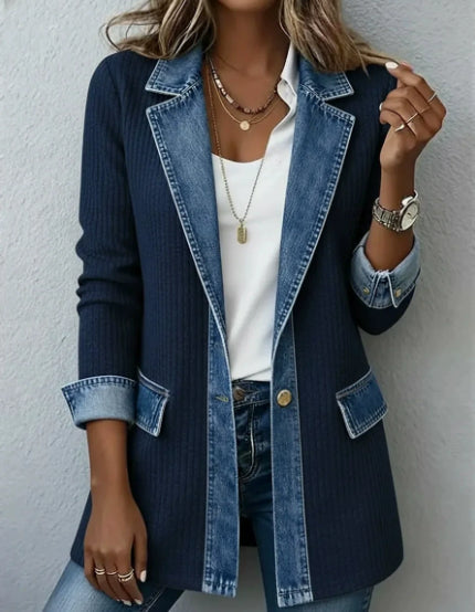 Denim Patchwork Jacket Fashion Commuter Lapel Button-down Long-sleeved Top For Women's Clothing NorixaFashion.com