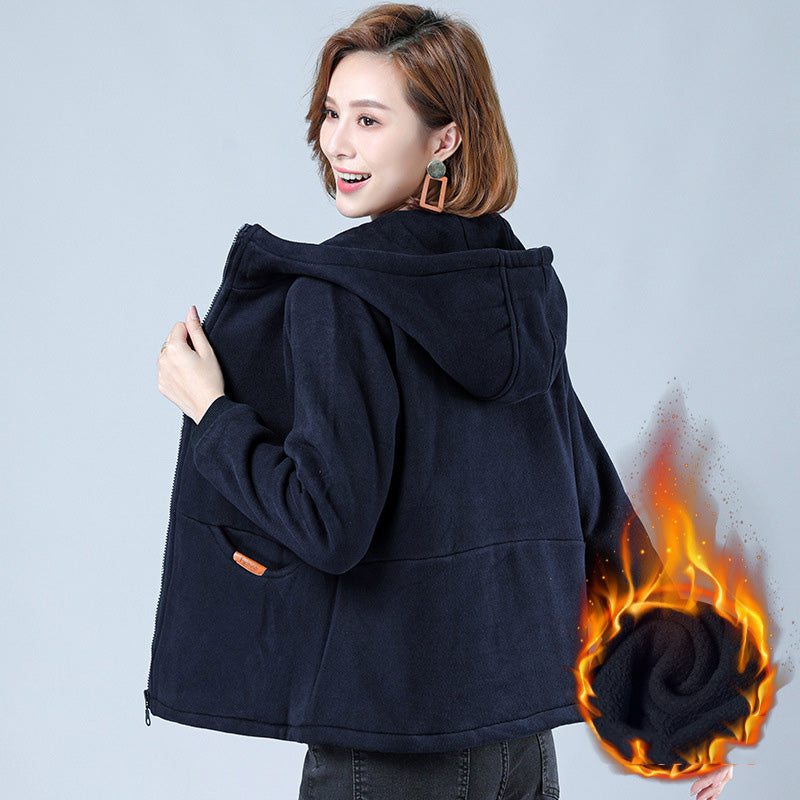 Women's Thick Hooded Sweatshirt, Stylish Short Jacket Pi-Mart