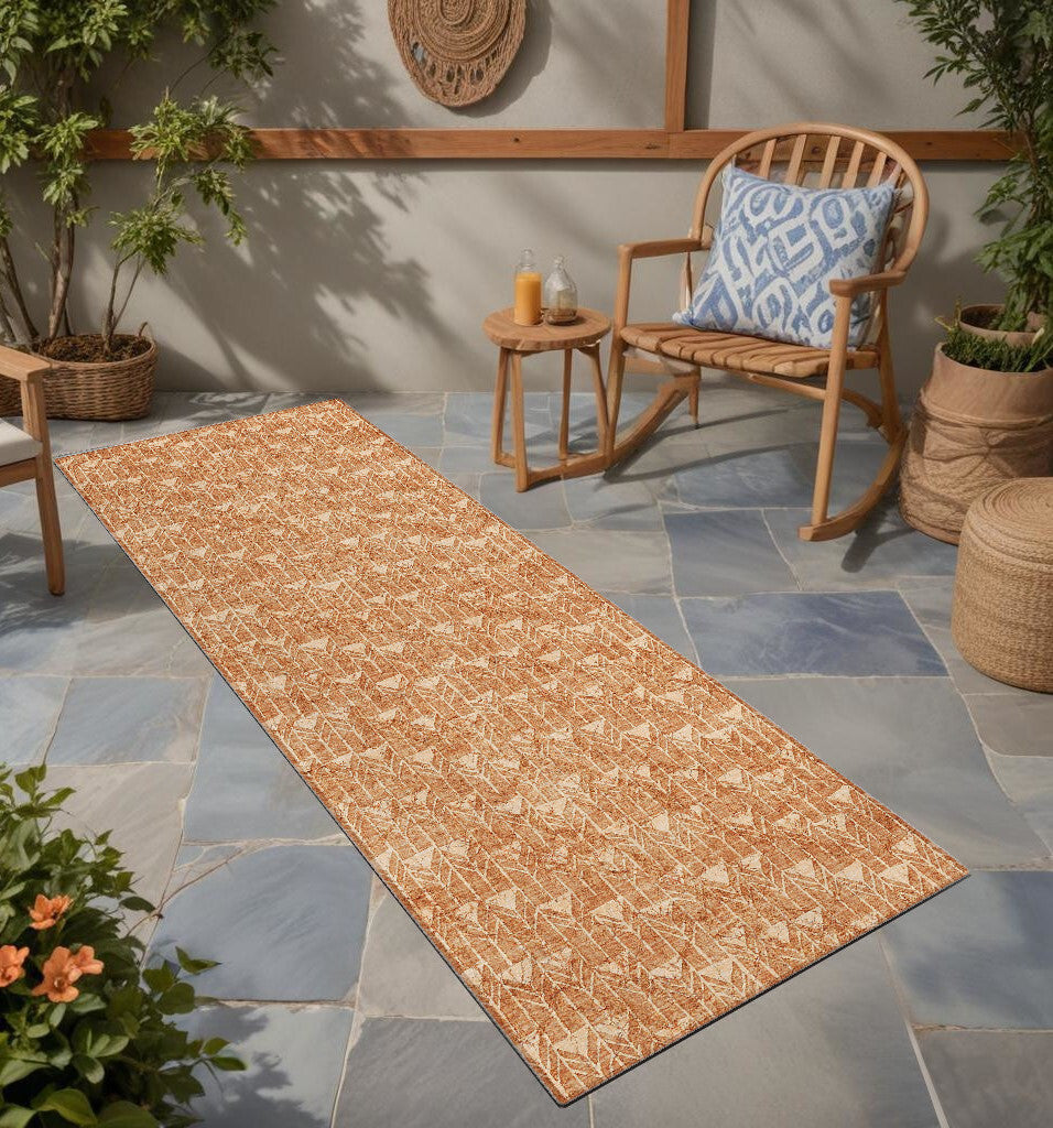 8' Runner Bronze Geometric Washable Non Skid Indoor Outdoor Runner Rug LuxuryLifeWay Online Store