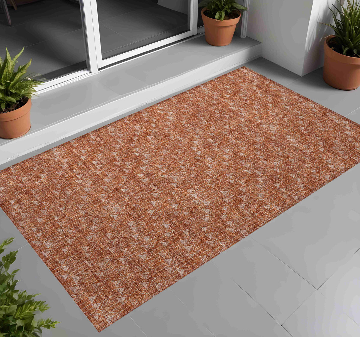 3' X 5' Terra Cotta Geometric Washable Non Skid Indoor Outdoor Area Rug LuxuryLifeWay Online Store