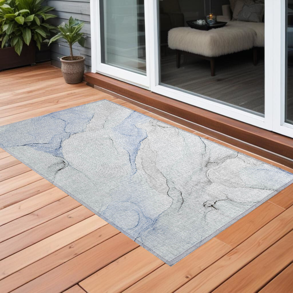 3' X 5' Ivory Blue and Gray Abstract Washable Non Skid Indoor Outdoor Area Rug LuxuryLifeWay Online Store