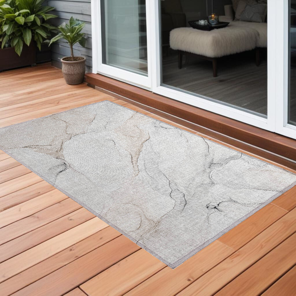 3' X 5' Beige Ivory and Gray Abstract Washable Non Skid Indoor Outdoor Area Rug LuxuryLifeWay Online Store