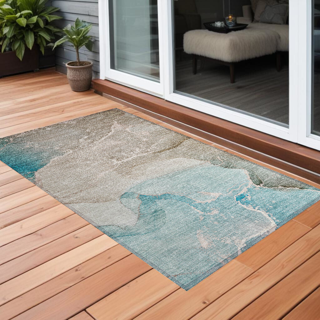 3' X 5' Teal Abstract Washable Non Skid Indoor Outdoor Area Rug LuxuryLifeWay Online Store