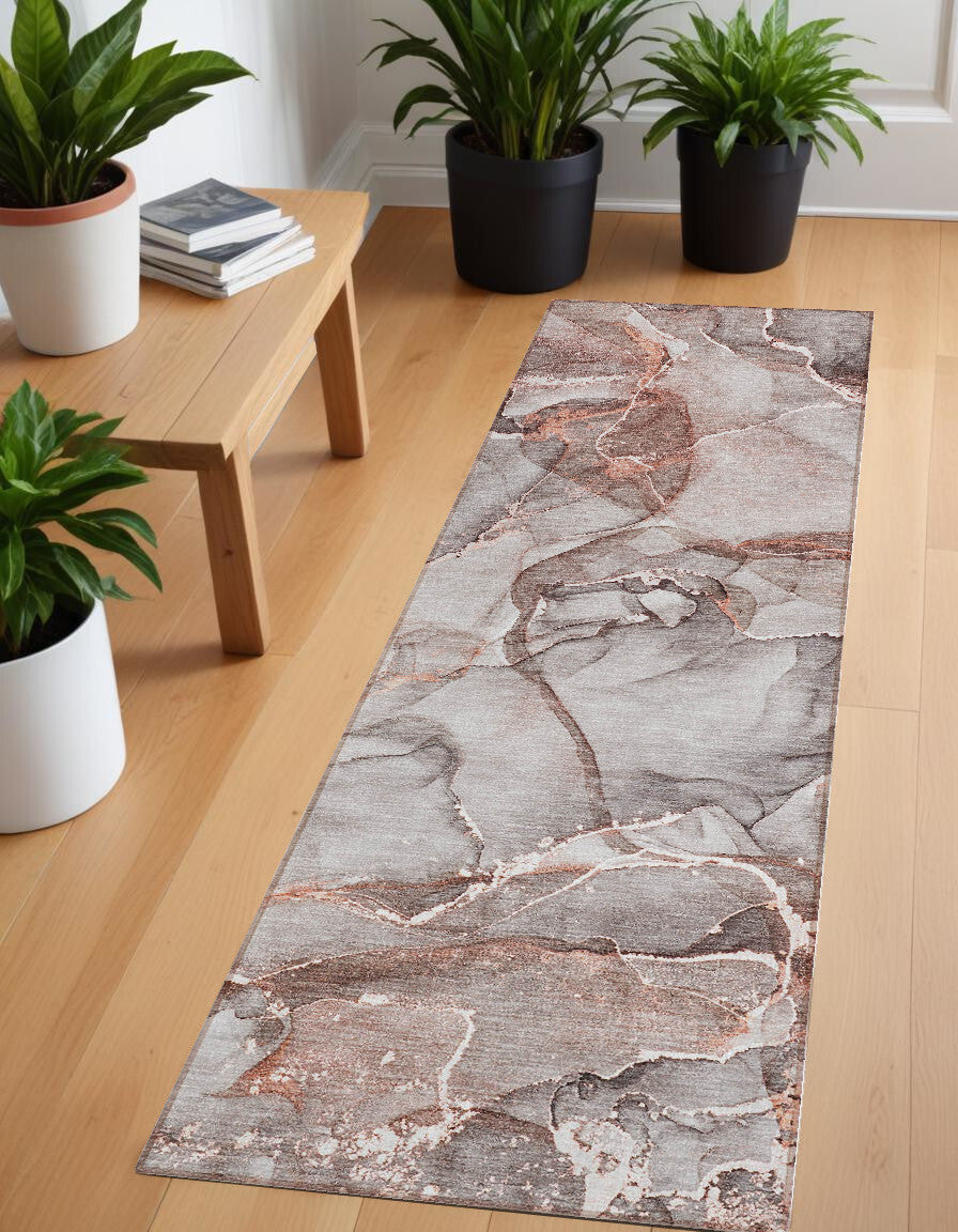 8' Runner Gray and Red Abstract Washable Non Skid Indoor Outdoor Runner Rug LuxuryLifeWay Online Store