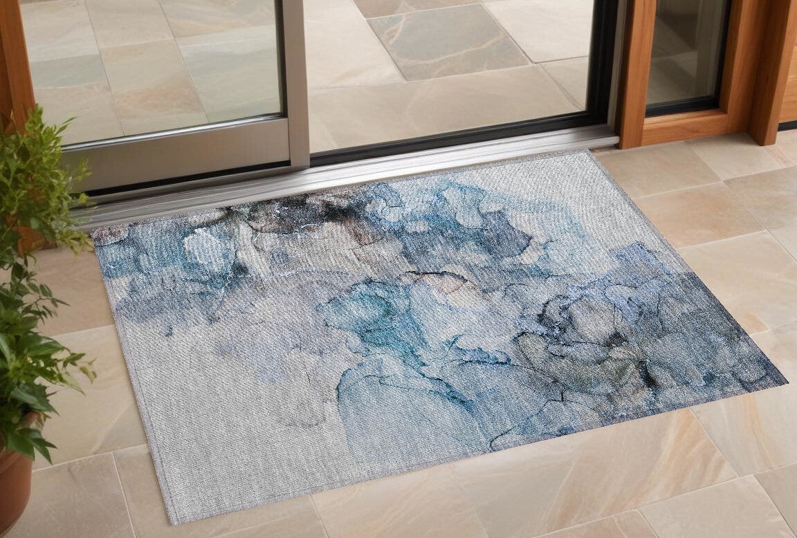3' X 5' Blue and Gray Abstract Washable Non Skid Indoor Outdoor Area Rug LuxuryLifeWay Online Store