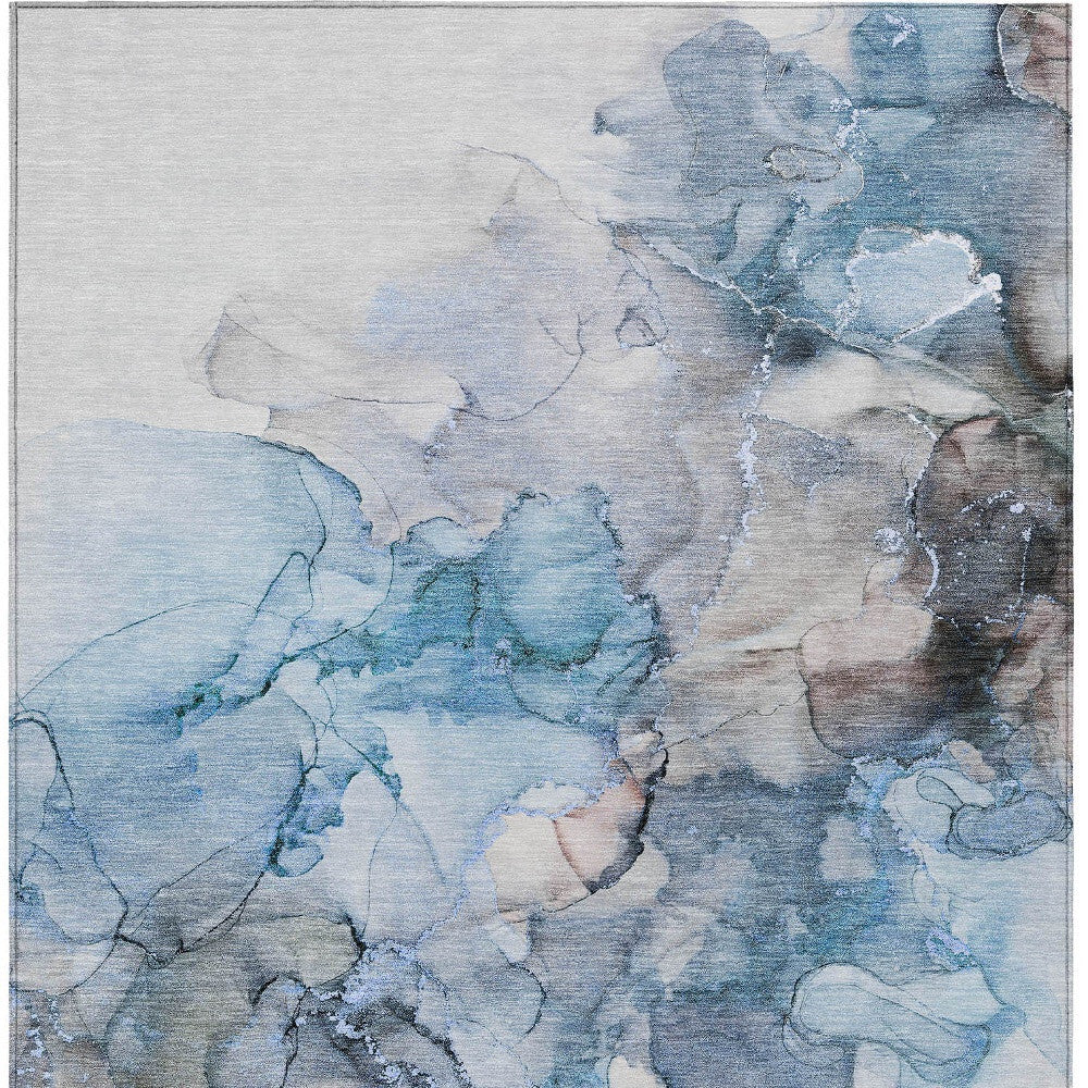 3' X 5' Blue and Gray Abstract Washable Non Skid Indoor Outdoor Area Rug LuxuryLifeWay Online Store