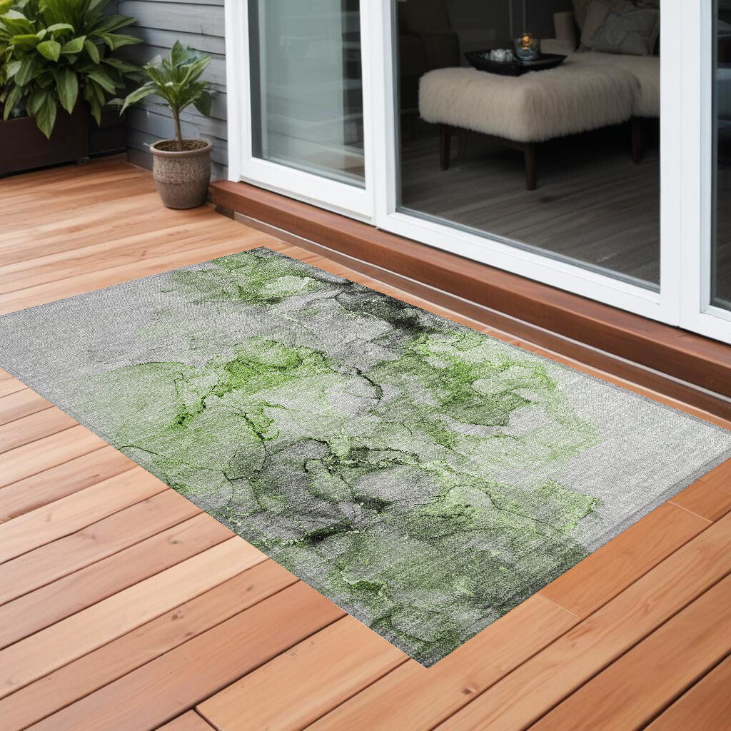 3' X 5' Green Abstract Washable Non Skid Indoor Outdoor Area Rug LuxuryLifeWay Online Store