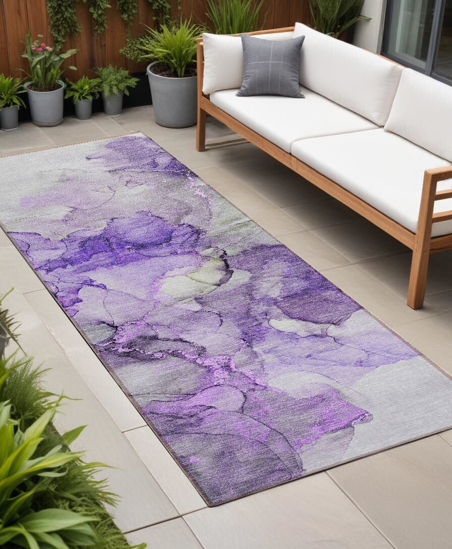 8' Runner Purple Abstract Washable Non Skid Indoor Outdoor Runner Rug LuxuryLifeWay Online Store