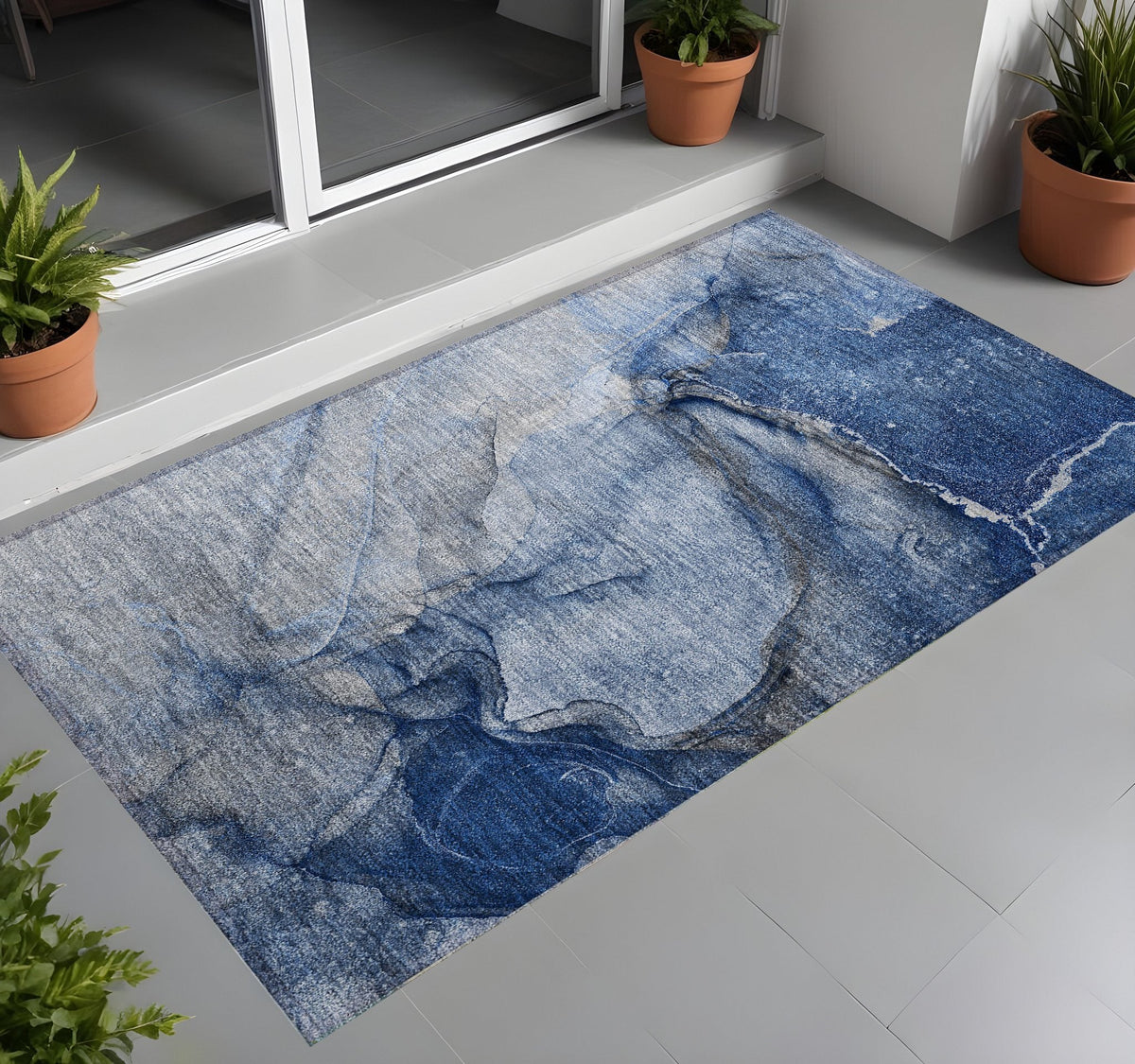 3' X 5' Navy Blue Abstract Washable Non Skid Indoor Outdoor Area Rug LuxuryLifeWay Online Store