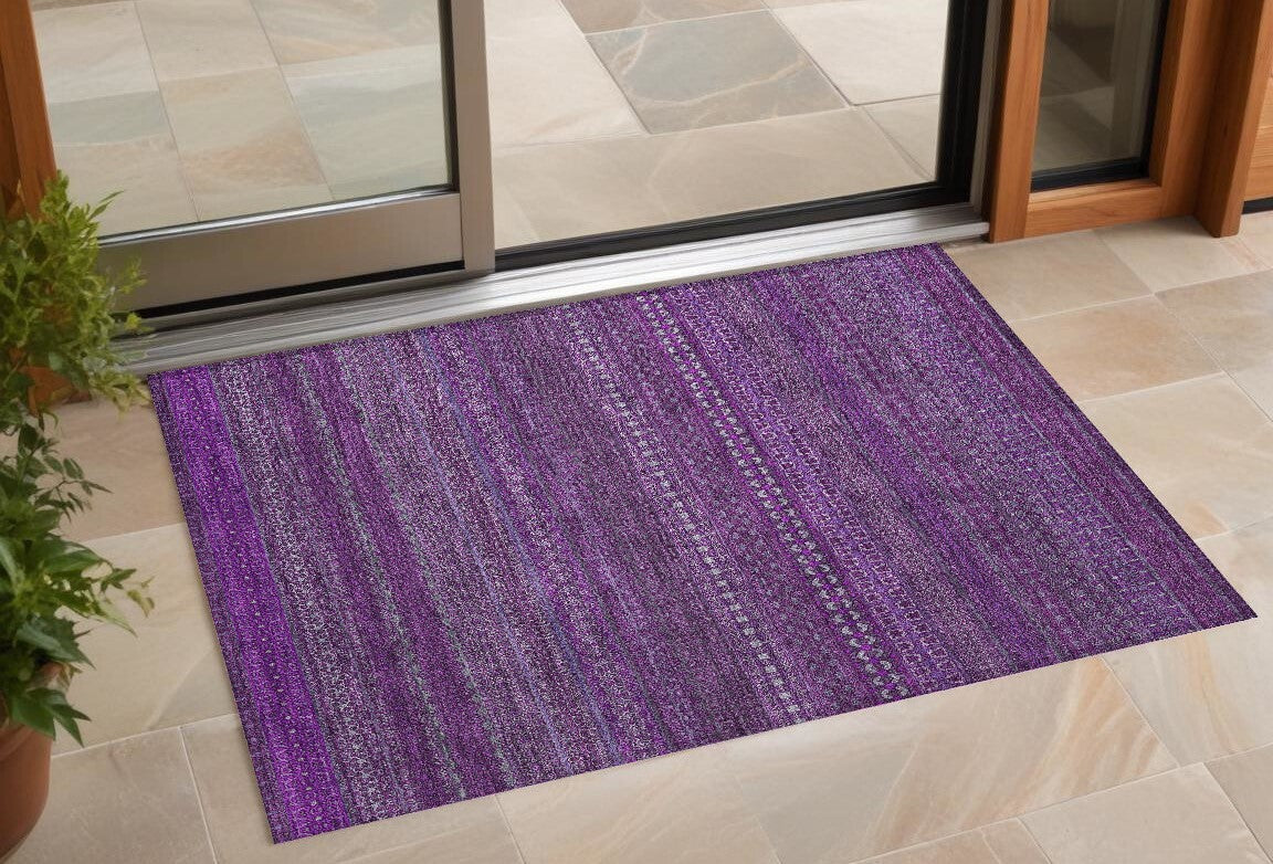 3' X 5' Eggplant Striped Washable Non Skid Indoor Outdoor Area Rug LuxuryLifeWay Online Store