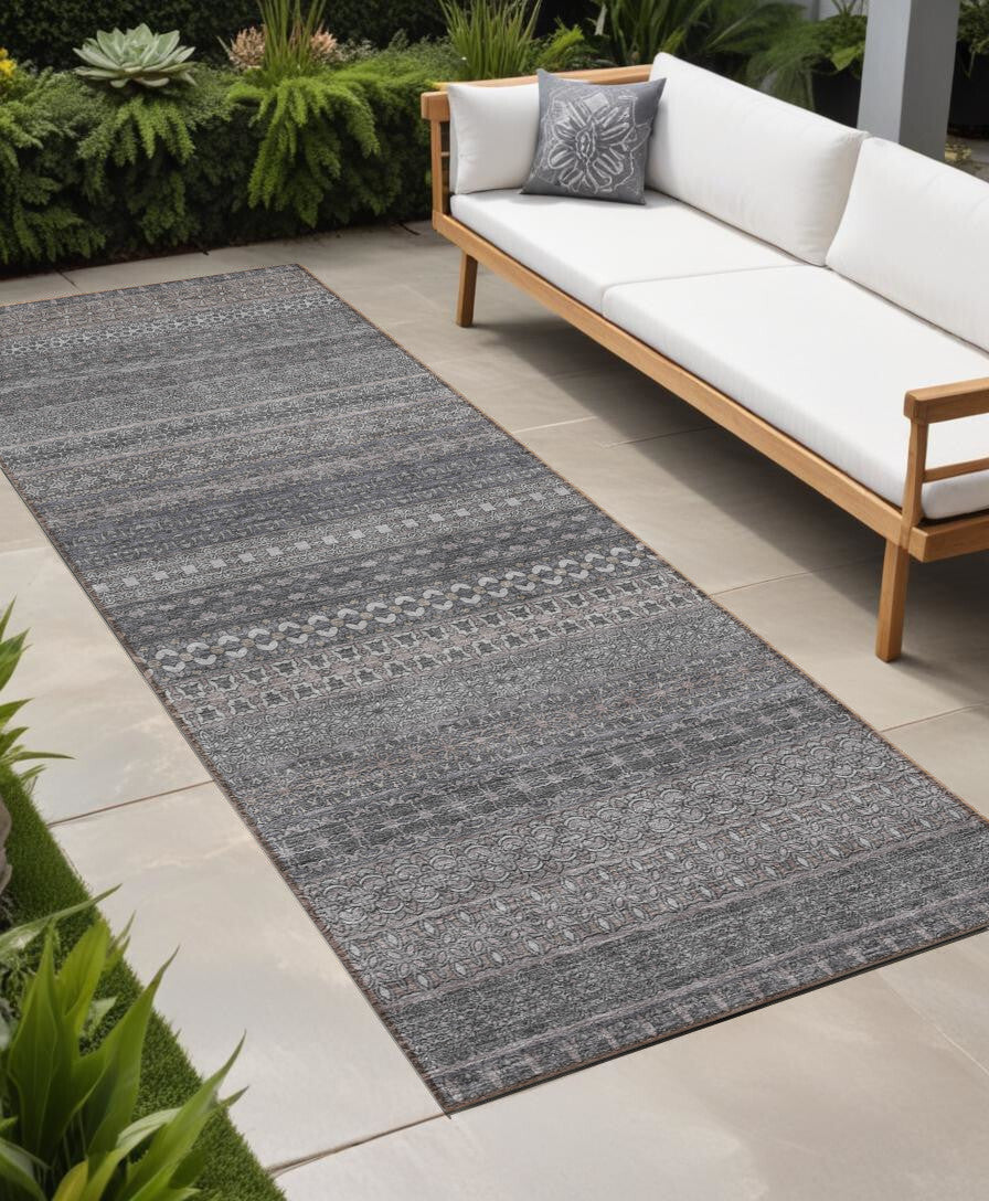 2' X 8' Gray Striped Washable Indoor Outdoor Runner Rug LuxuryLifeWay Online Store