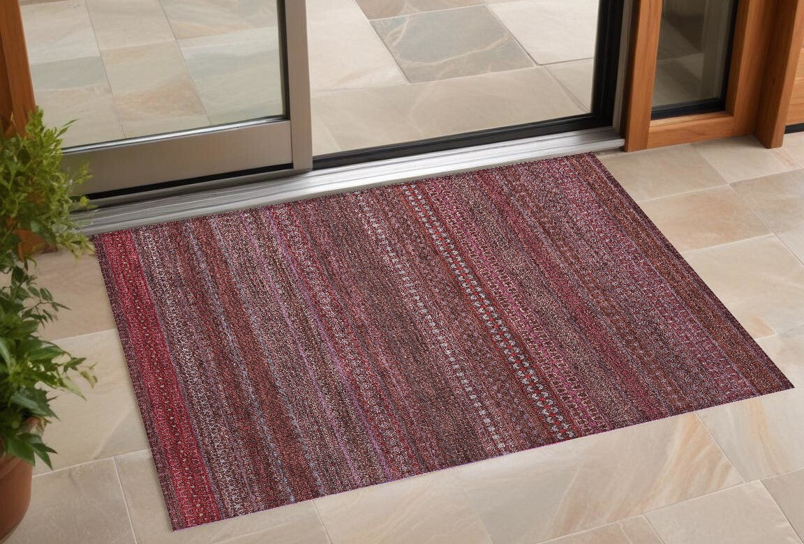 3' X 5' Merlot Striped Washable Non Skid Indoor Outdoor Area Rug LuxuryLifeWay Online Store
