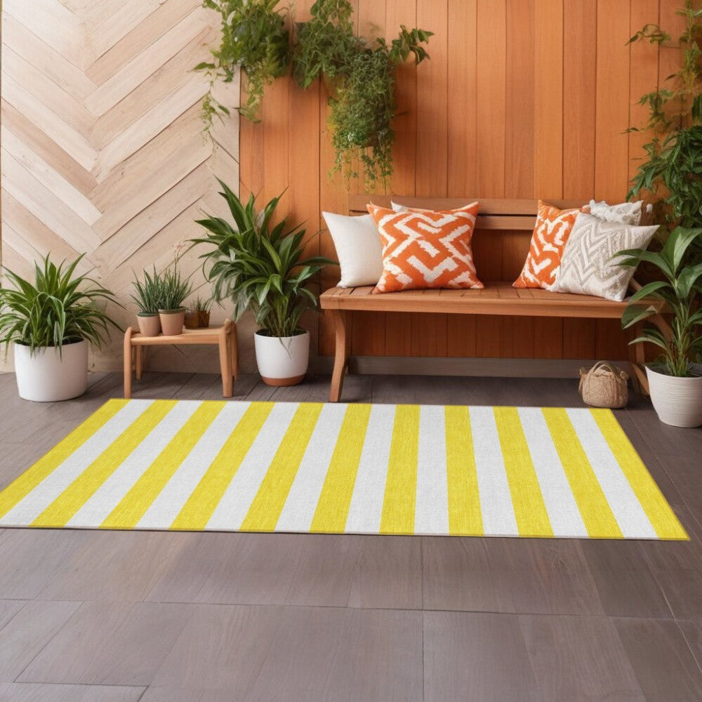 2' X 8' Yellow and White Striped Washable Indoor Outdoor Runner Rug LuxuryLifeWay Online Store