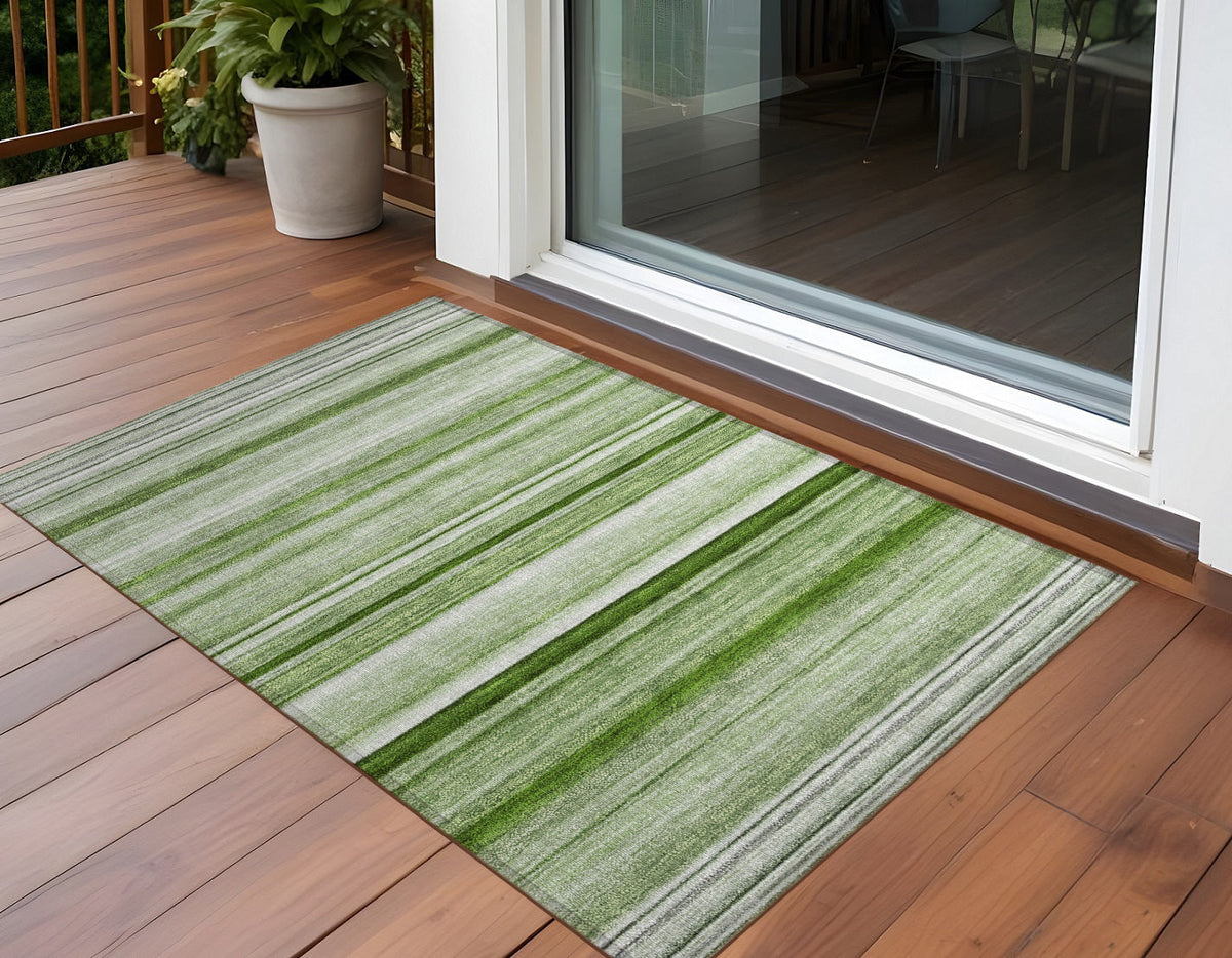3' X 5' Artichoke Green Striped Washable Non Skid Indoor Outdoor Area Rug LuxuryLifeWay Online Store