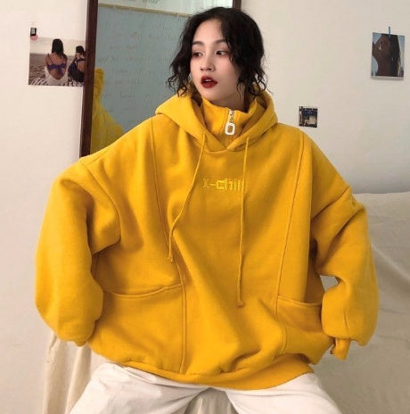 Hoodies Women Autumn Winter New Korean Style Student Loose Embroidered Simple Plus Velvet High Quality Soft Womens Clothing Chic LuxuryLifeWay Online Store
