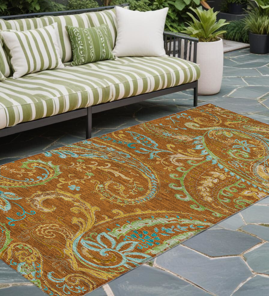 8' Runner Orange Paisley Washable Non Skid Indoor Outdoor Runner Rug LuxuryLifeWay Online Store