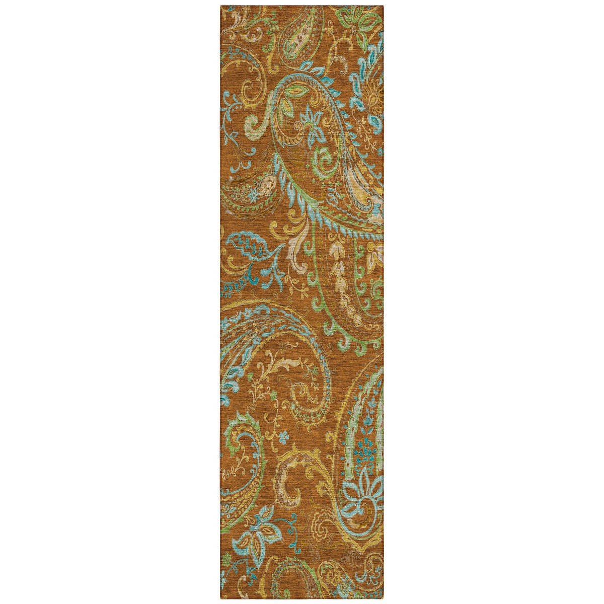 8' Runner Orange Paisley Washable Non Skid Indoor Outdoor Runner Rug LuxuryLifeWay Online Store
