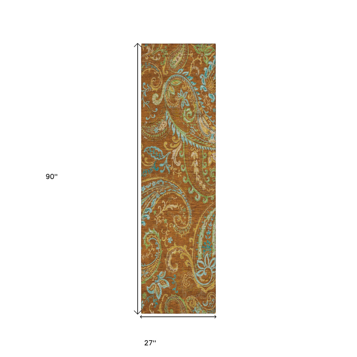 8' Runner Orange Paisley Washable Non Skid Indoor Outdoor Runner Rug LuxuryLifeWay Online Store