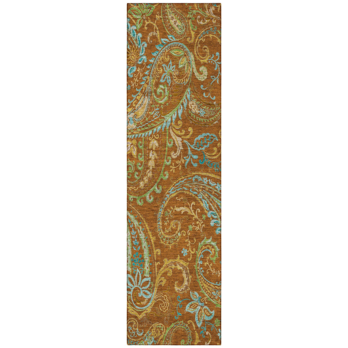 8' Runner Orange Paisley Washable Non Skid Indoor Outdoor Runner Rug LuxuryLifeWay Online Store