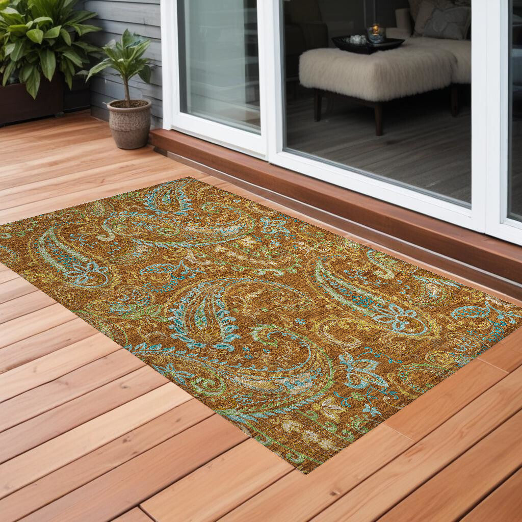 3' X 5' Orange Paisley Washable Non Skid Indoor Outdoor Area Rug LuxuryLifeWay Online Store