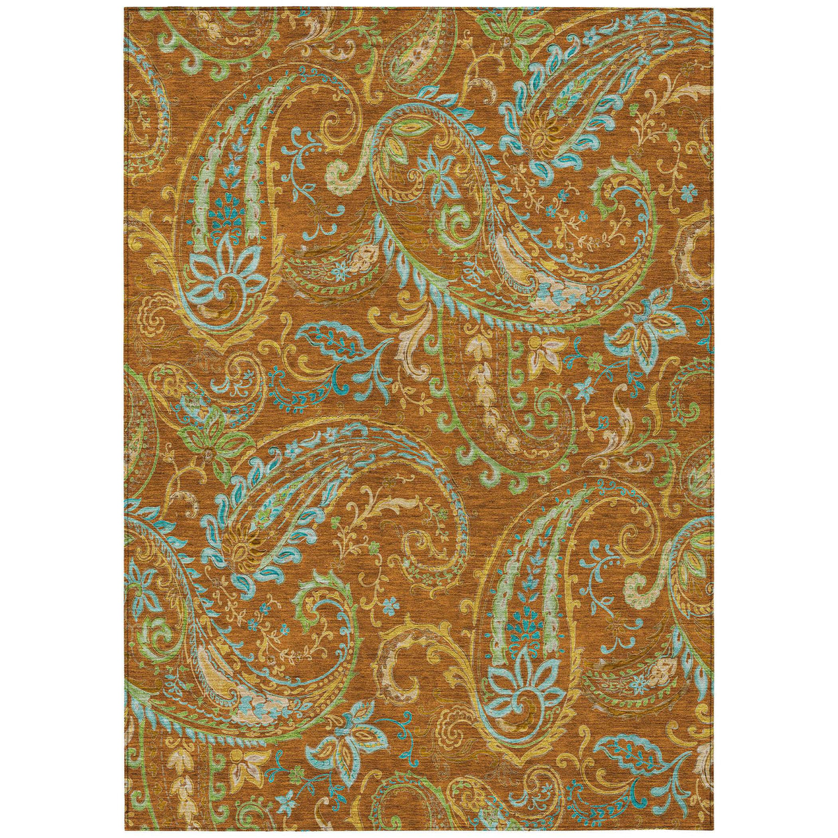 3' X 5' Orange Paisley Washable Non Skid Indoor Outdoor Area Rug LuxuryLifeWay Online Store