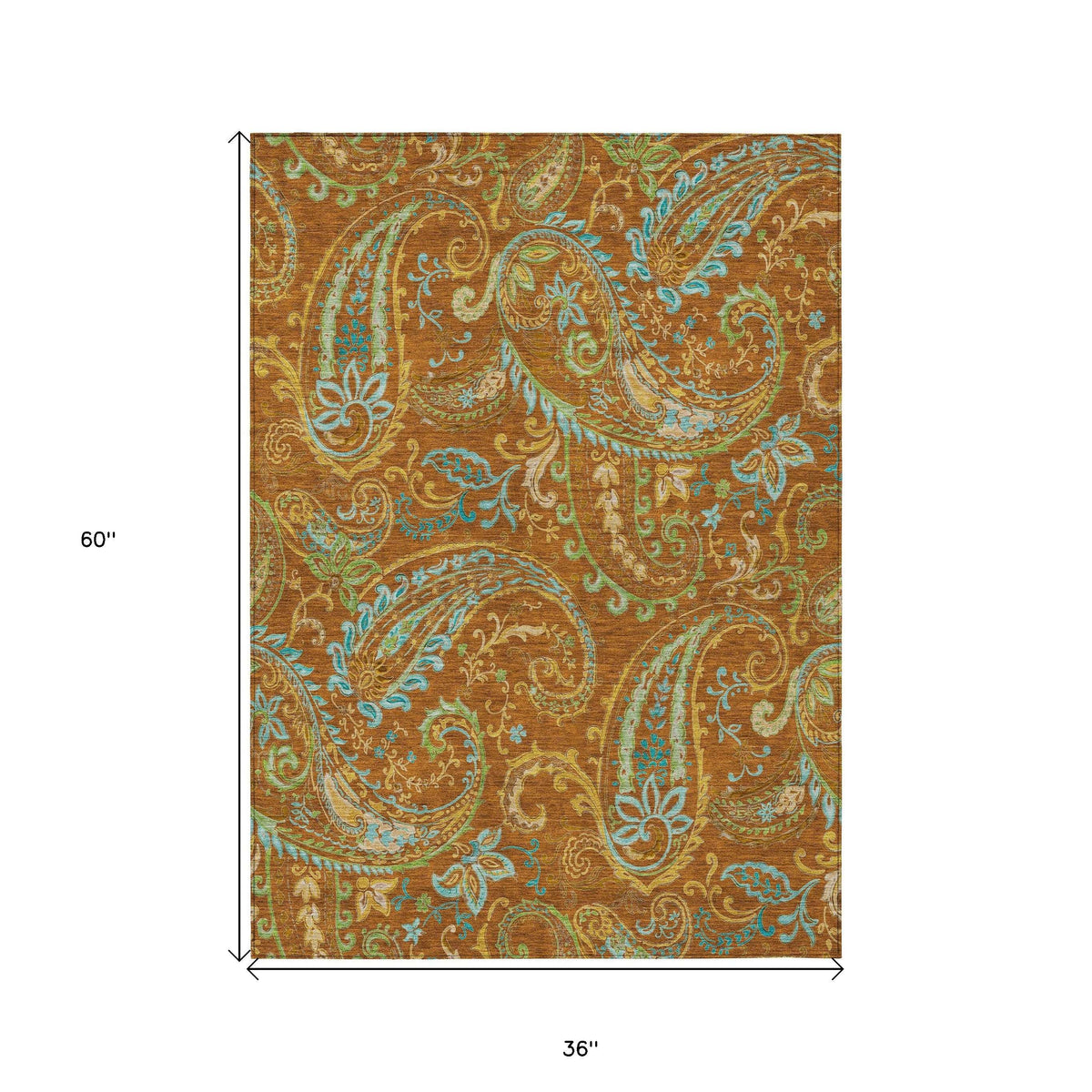3' X 5' Orange Paisley Washable Non Skid Indoor Outdoor Area Rug LuxuryLifeWay Online Store
