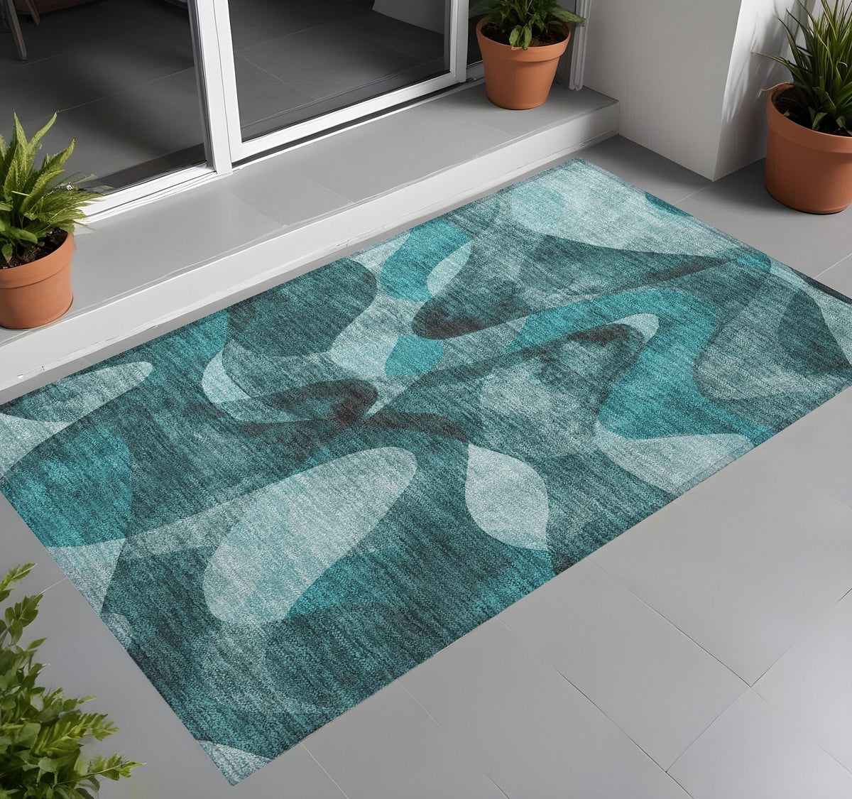 3' X 5' Teal Abstract Washable Non Skid Indoor Outdoor Area Rug LuxuryLifeWay Online Store