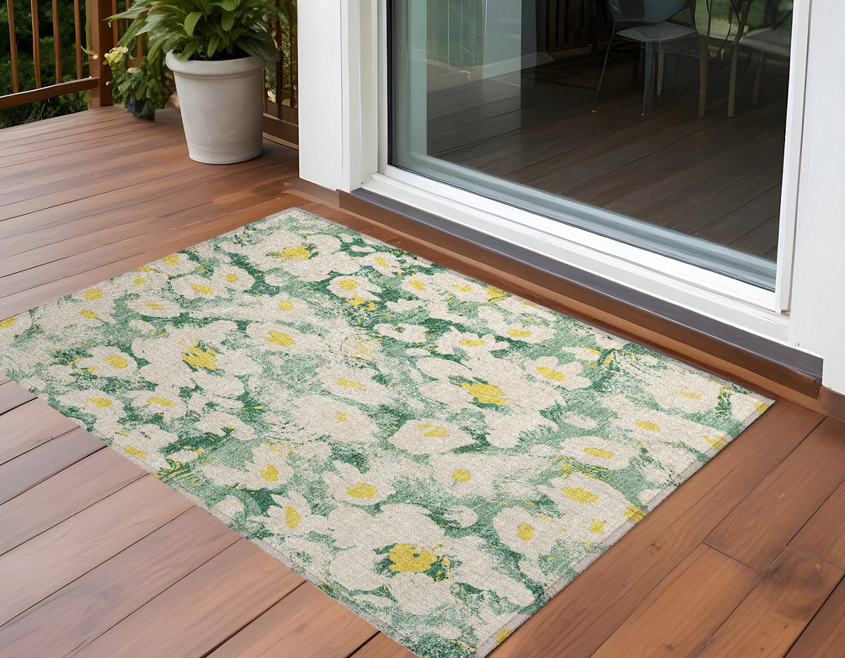 3' X 5' Green Floral Washable Non Skid Indoor Outdoor Area Rug LuxuryLifeWay Online Store