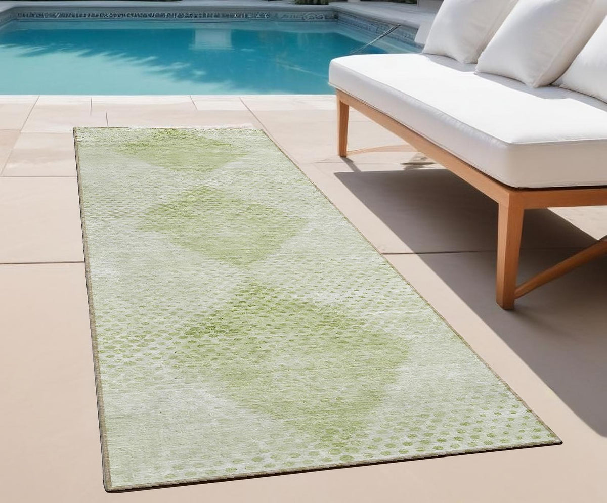 8' Runner Mint Green Geometric Washable Non Skid Indoor Outdoor Runner Rug LuxuryLifeWay Online Store
