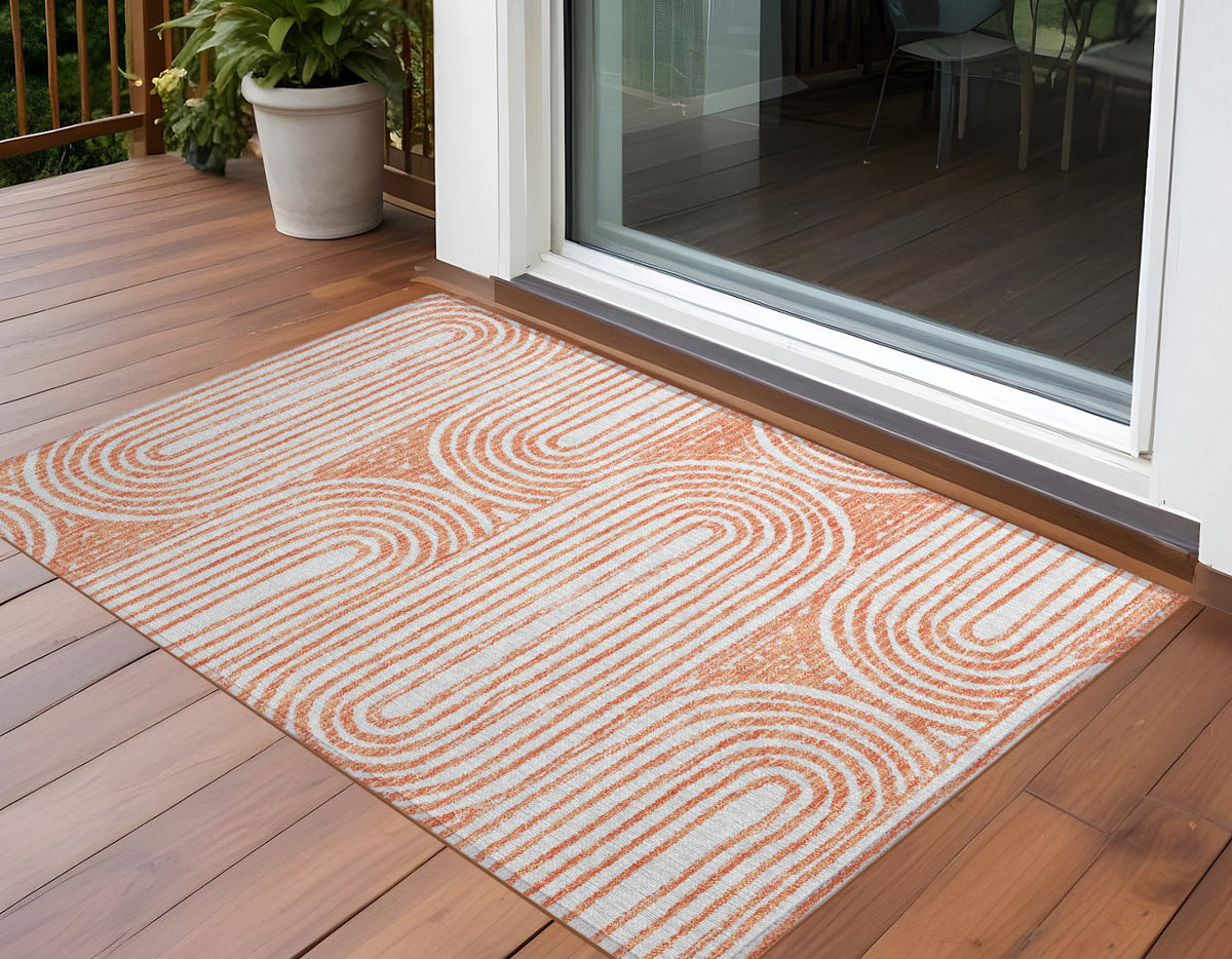 3' X 5' Orange and Ivory Abstract Washable Non Skid Indoor Outdoor Area Rug LuxuryLifeWay Online Store