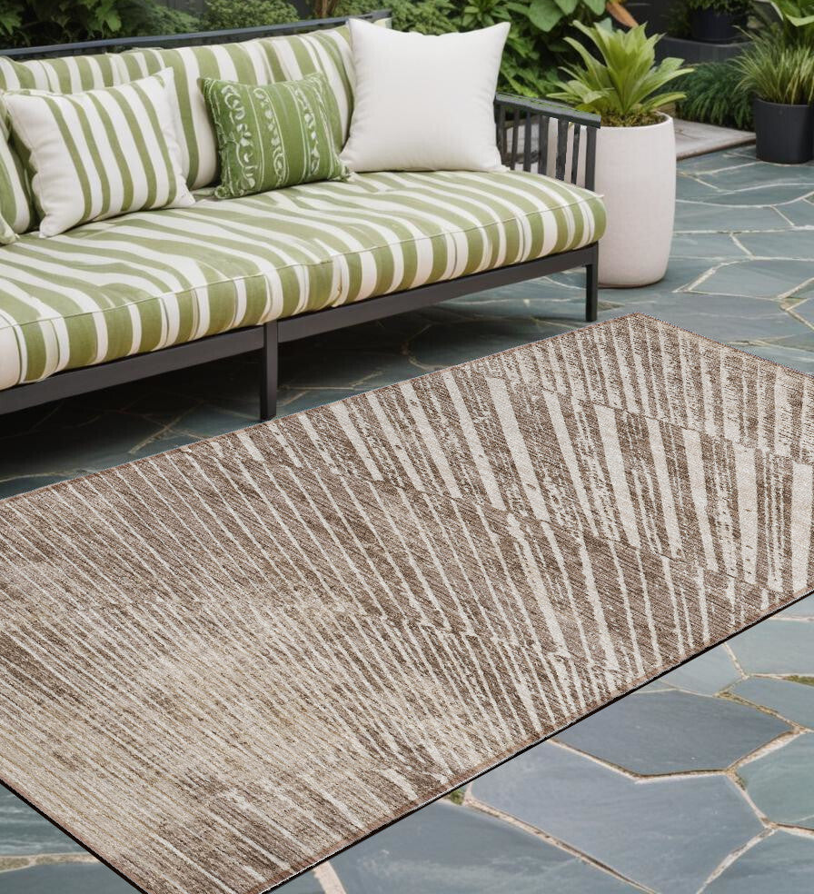 8' Runner Taupe and Ivory Abstract Washable Non Skid Indoor Outdoor Runner Rug LuxuryLifeWay Online Store