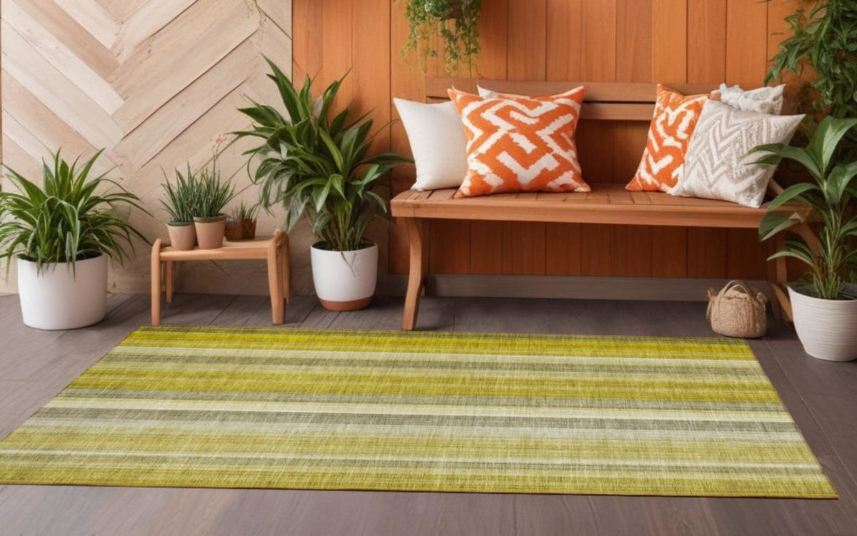 2' X 8' Gold Striped Washable Non Skid Indoor Outdoor Runner Rug LuxuryLifeWay Online Store