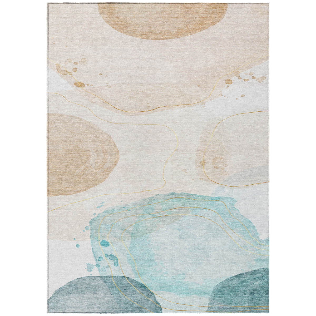 3' X 5' Beige and Blue Abstract Washable Non Skid Indoor Outdoor Area Rug LuxuryLifeWay Online Store