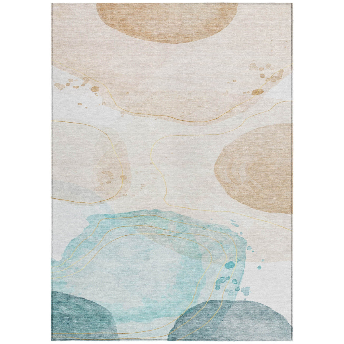 3' X 5' Beige and Blue Abstract Washable Non Skid Indoor Outdoor Area Rug LuxuryLifeWay Online Store