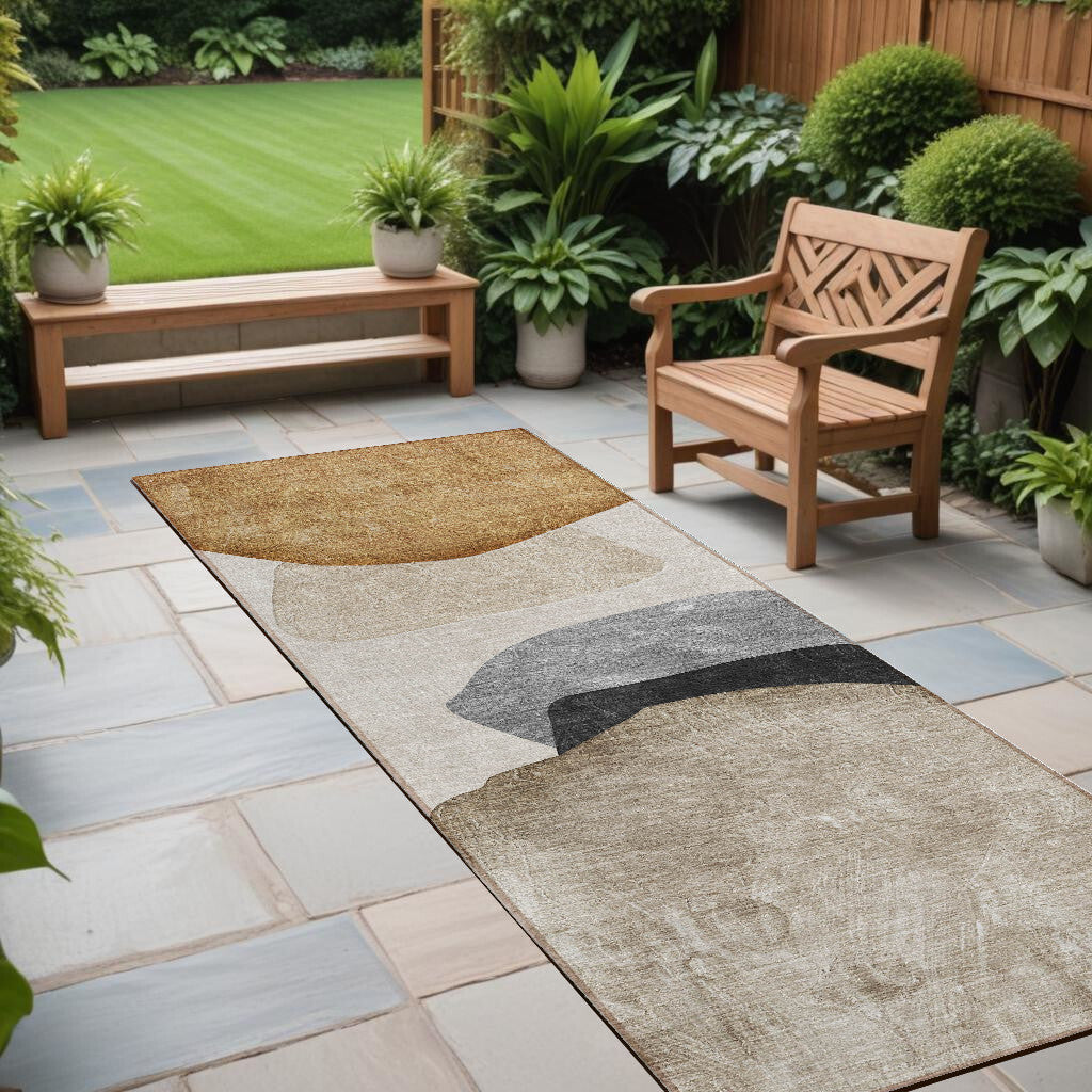 8' Runner Tan Brown and Gray Abstract Washable Non Skid Indoor Outdoor Runner Rug LuxuryLifeWay Online Store