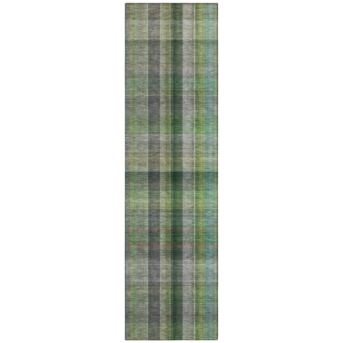 2' X 8' Green Beige and Gray Plaid Washable Non Skid Indoor Outdoor Area Rug LuxuryLifeWay Online Store