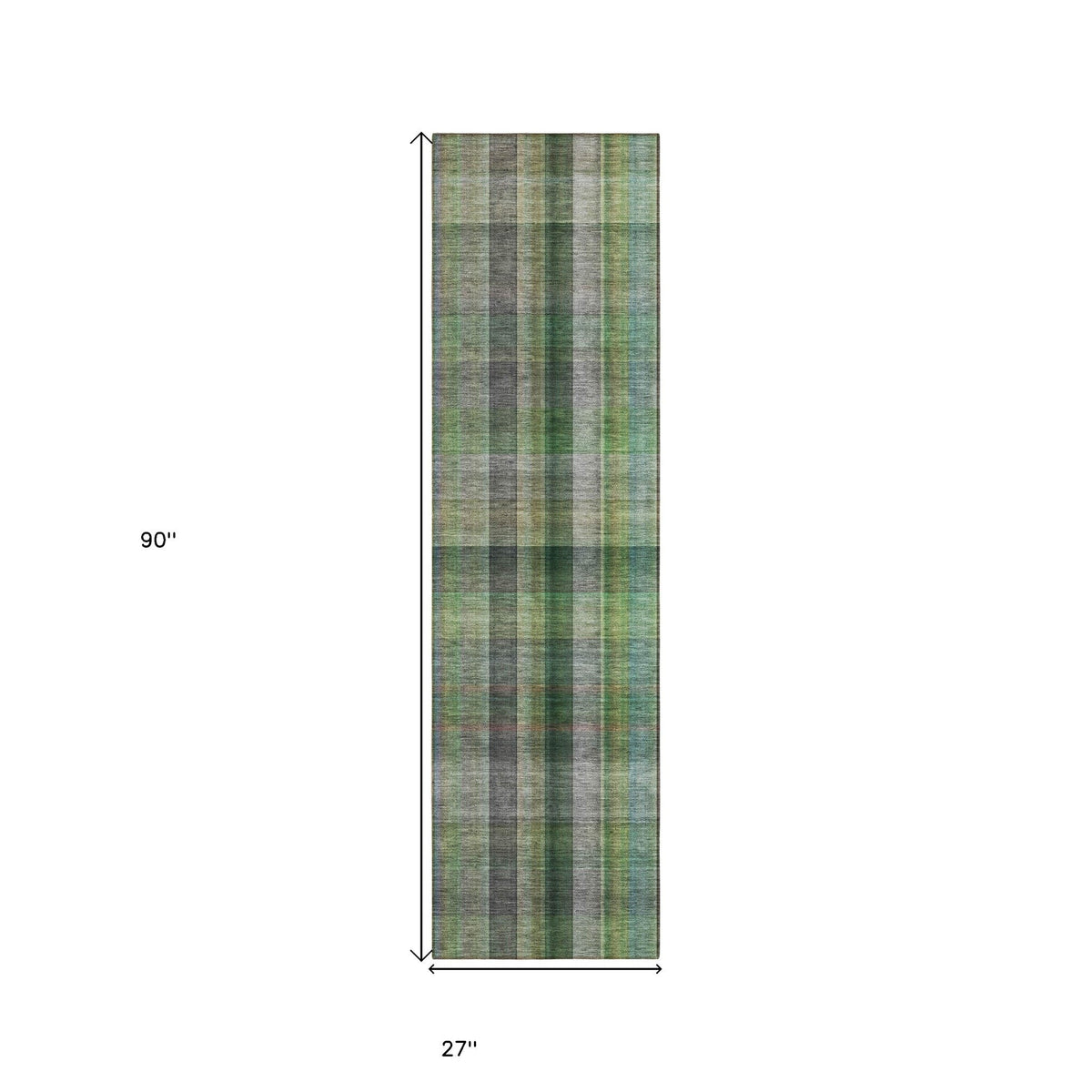 2' X 8' Green Beige and Gray Plaid Washable Non Skid Indoor Outdoor Area Rug LuxuryLifeWay Online Store
