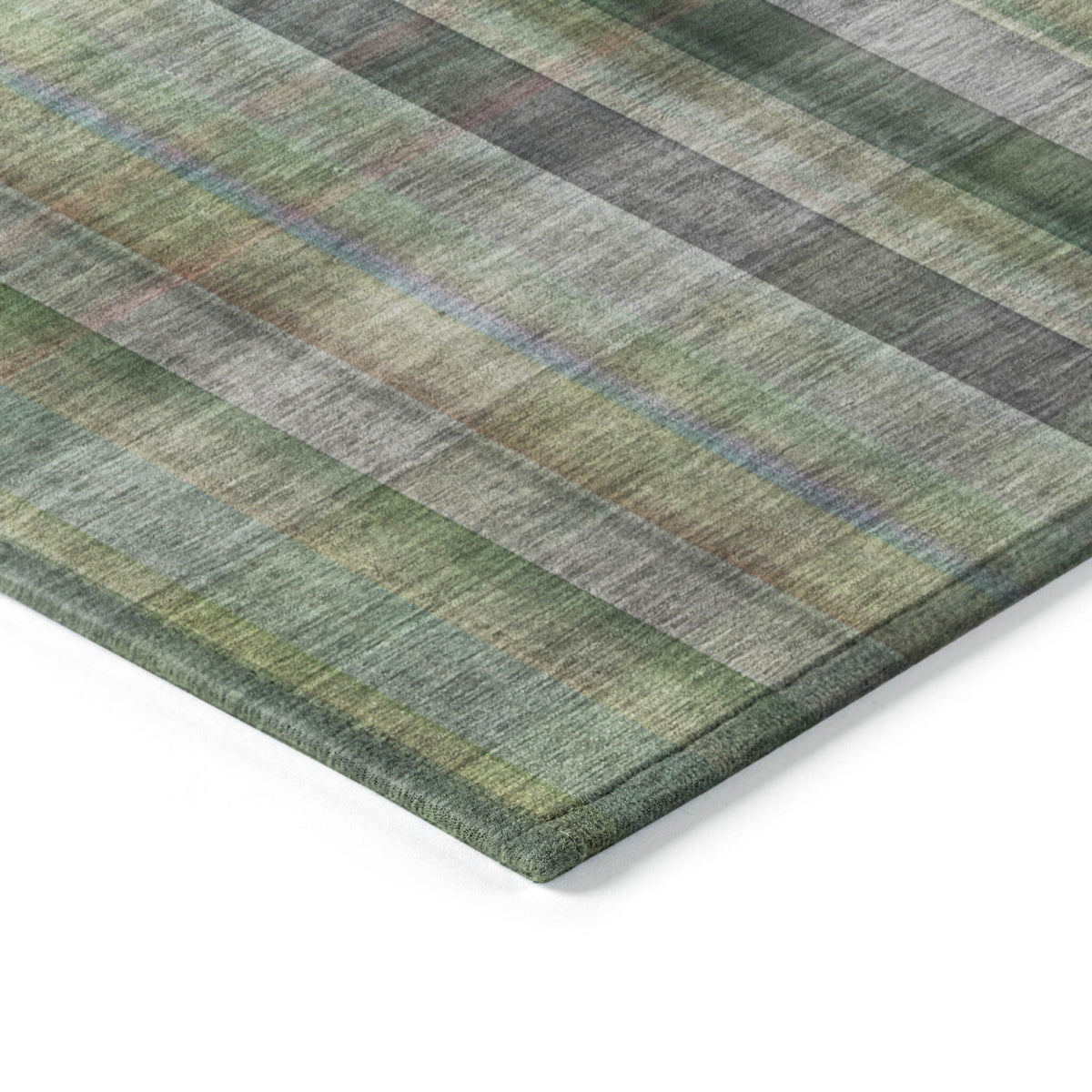 2' X 8' Green Beige and Gray Plaid Washable Non Skid Indoor Outdoor Area Rug LuxuryLifeWay Online Store