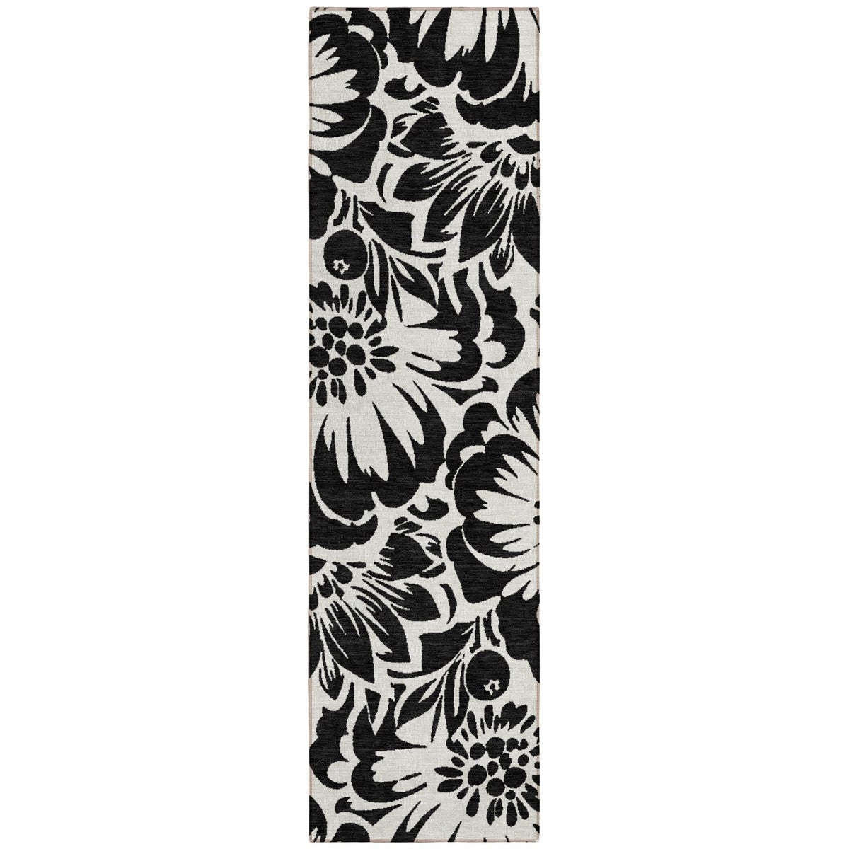 8' Runner Black and Ivory Floral Washable Non Skid Indoor Outdoor Runner Rug LuxuryLifeWay Online Store