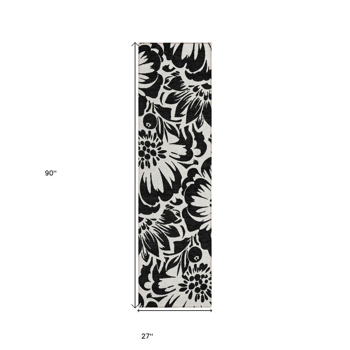 8' Runner Black and Ivory Floral Washable Non Skid Indoor Outdoor Runner Rug LuxuryLifeWay Online Store